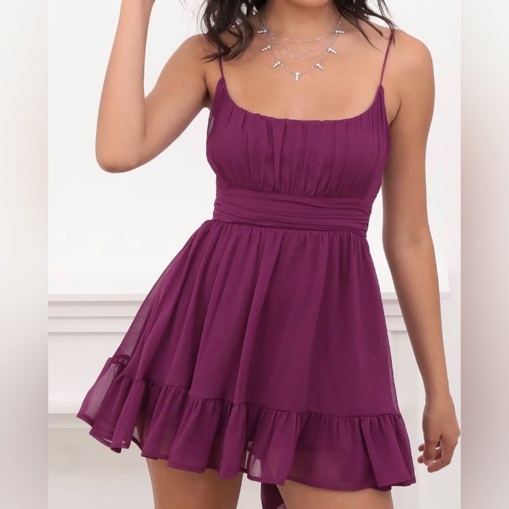 Lucy In The Sky: Molly Ruffled Chiffon Dress in Magenta